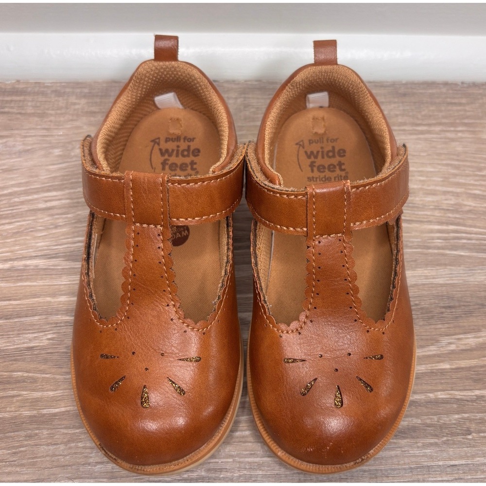 Stride Rite 360 Kids Mary Jane Shoes Tan Brown Wide Fit Size 9M Dress Shoes